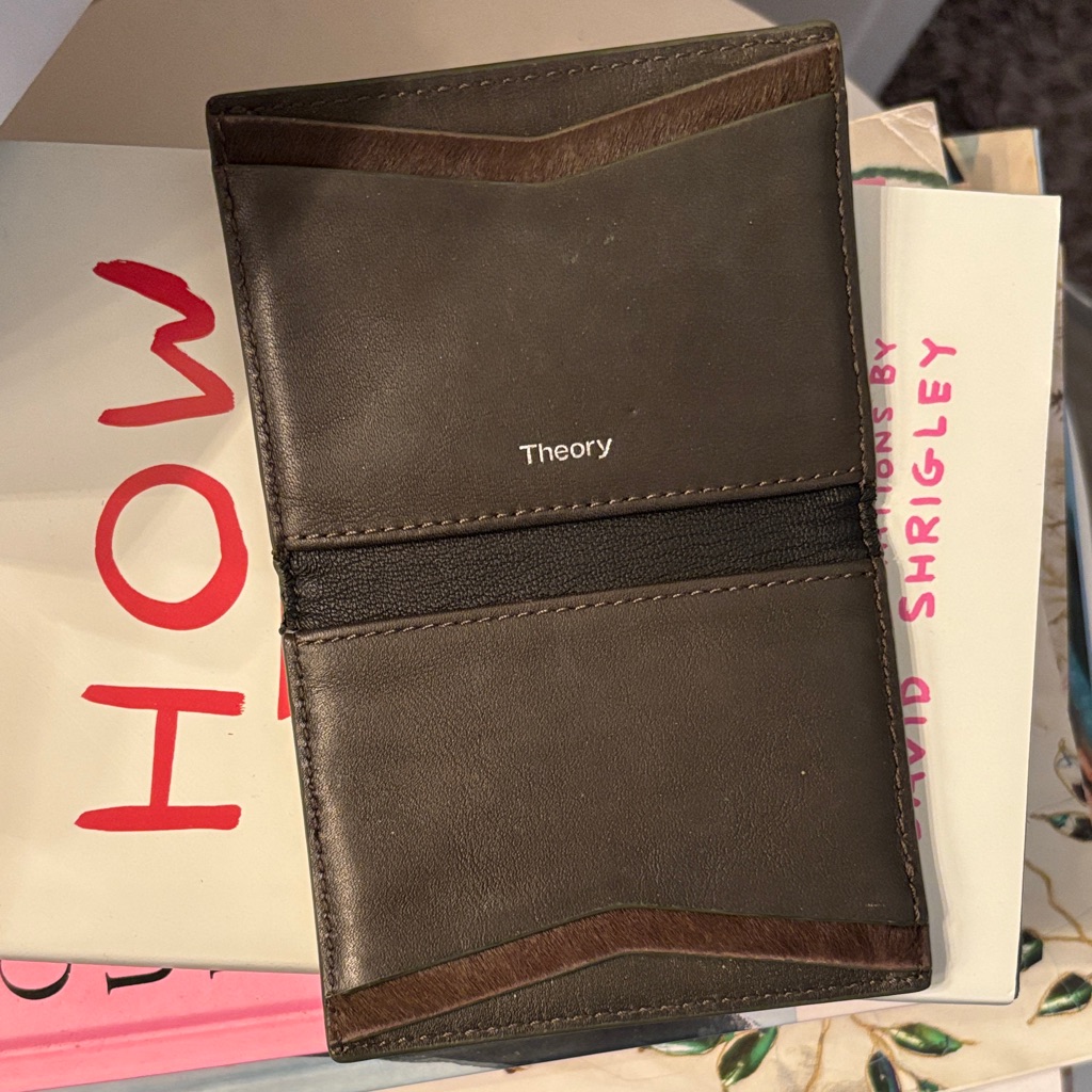 Theory Olive Green And Brown Leather Bifold Card Holder Theory Olive Green And Brown Leather Bifold Card Holder